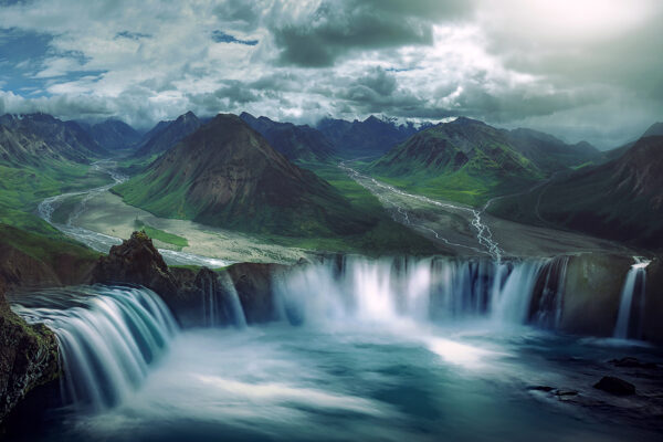 Mysterieus landschap met watervallen