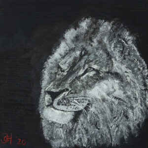 Wanddecoratie leeuw grijstinten op dibond - Johan Hofsink