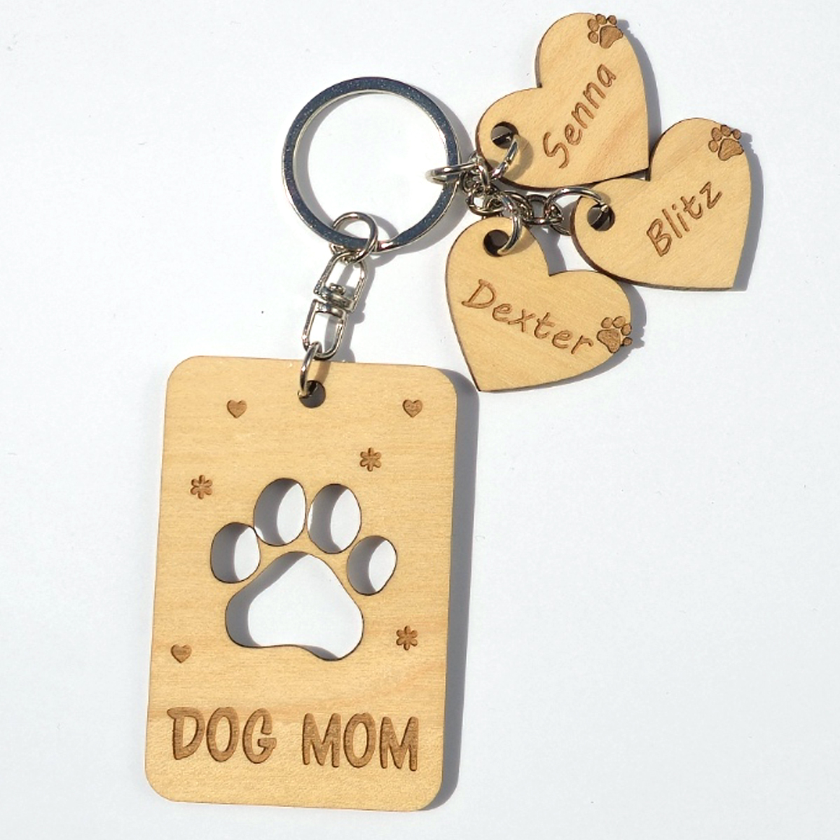 Houten sleutenhanger - dog mom - met eigen namen