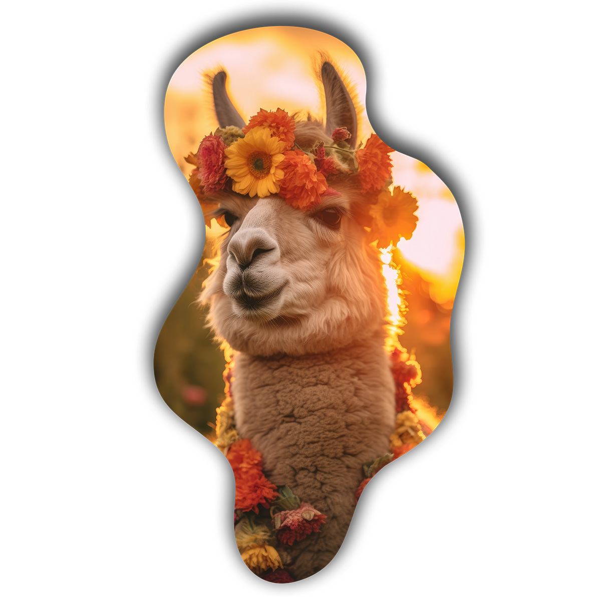 organische vorm2 met lama en bloemenkrans wanddecoratie