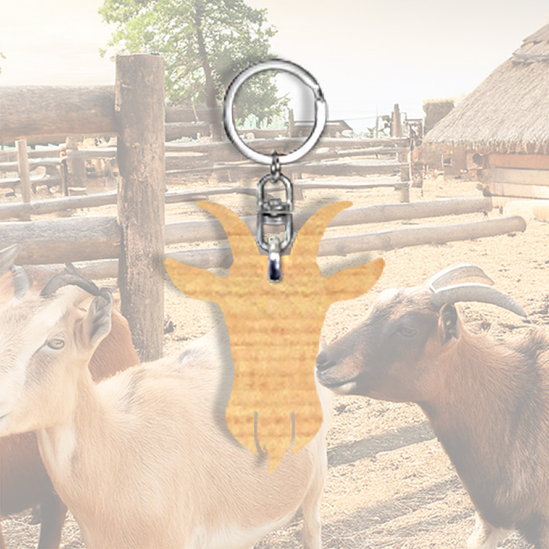 Houten sleutelhanger met silhouette Geit 1
