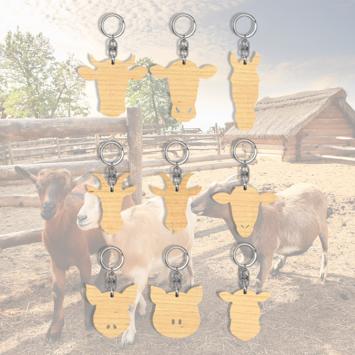Houten sleutelhanger met silhouette dieren Diverse soorten