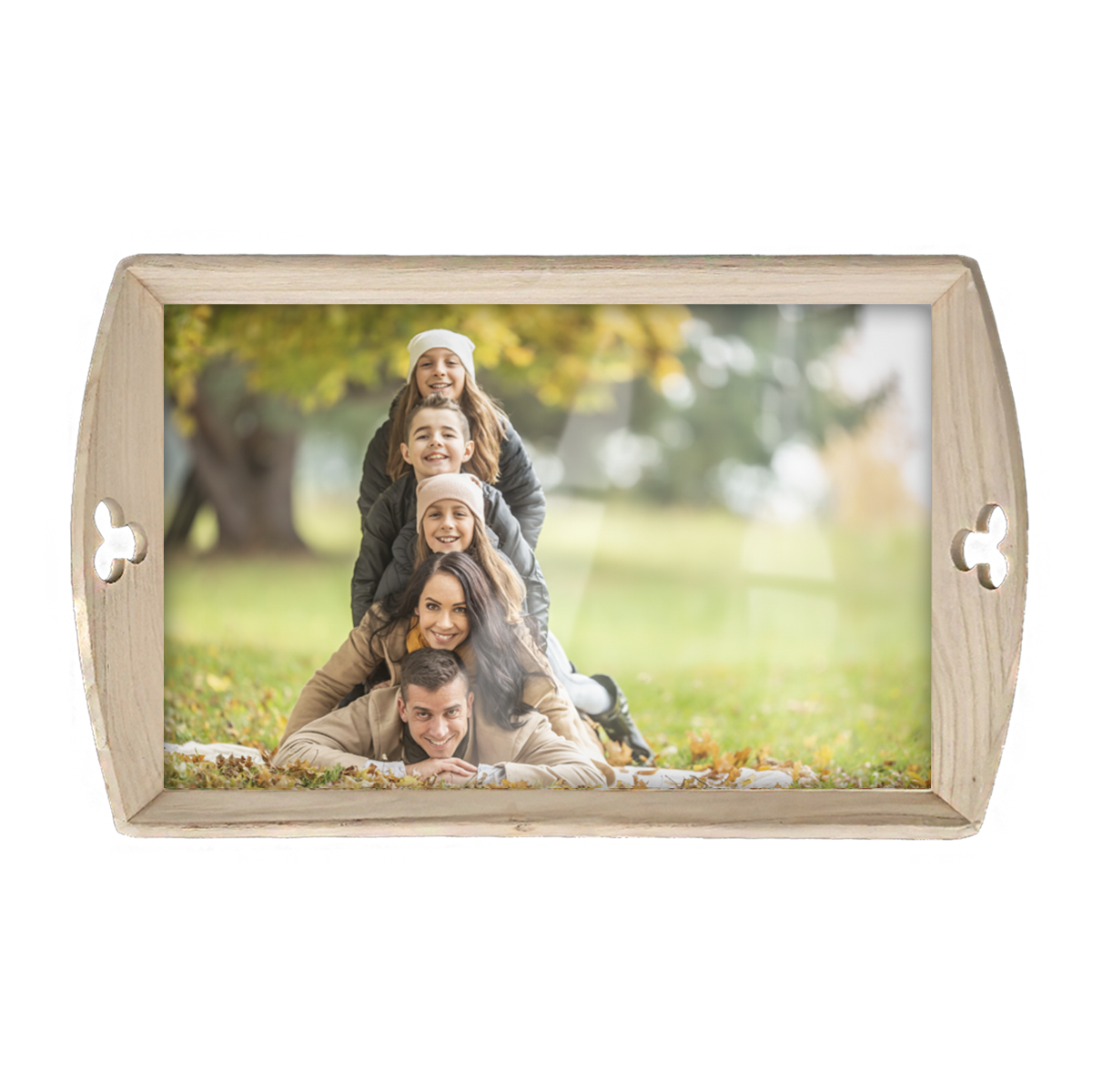 Dienblad met eigen foto op acrylaat.