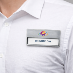 naambadge RVS look met opdruk