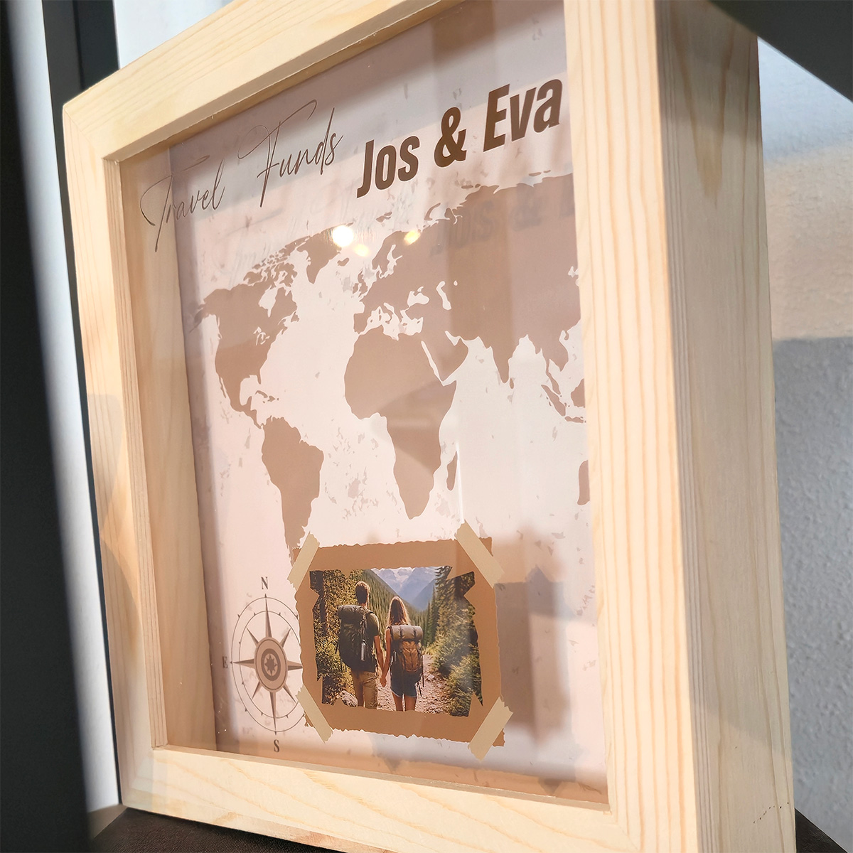 Vakantie Spaarpot met Naam – Gepersonaliseerd Travel Design met Glas