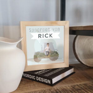 Spaarpot met eigen foto gepersonaliseerd met naam en foto