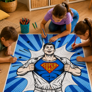 XXL kleurplaat super papa ingekleurd