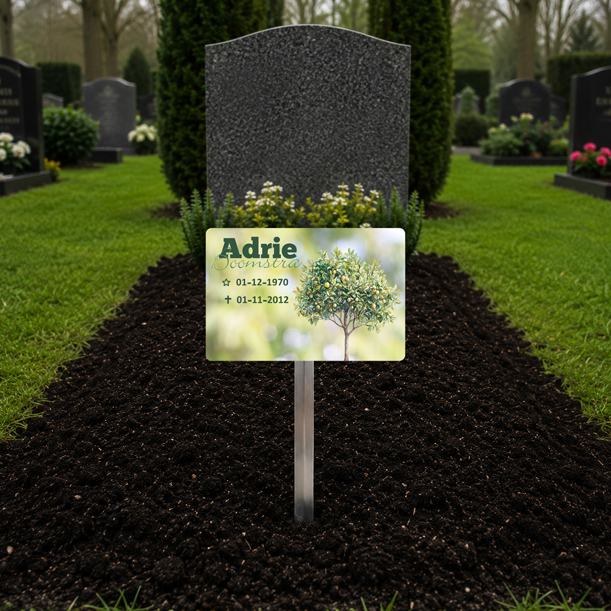 tijdelijke grafmarkeerder woods met eigen tekst