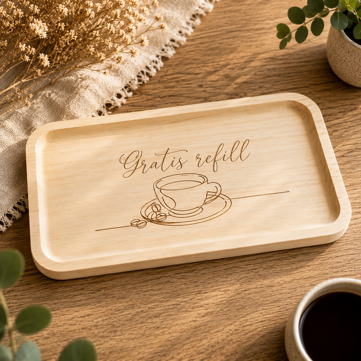 houten dienblad met lasergravure gepersonaliseerd