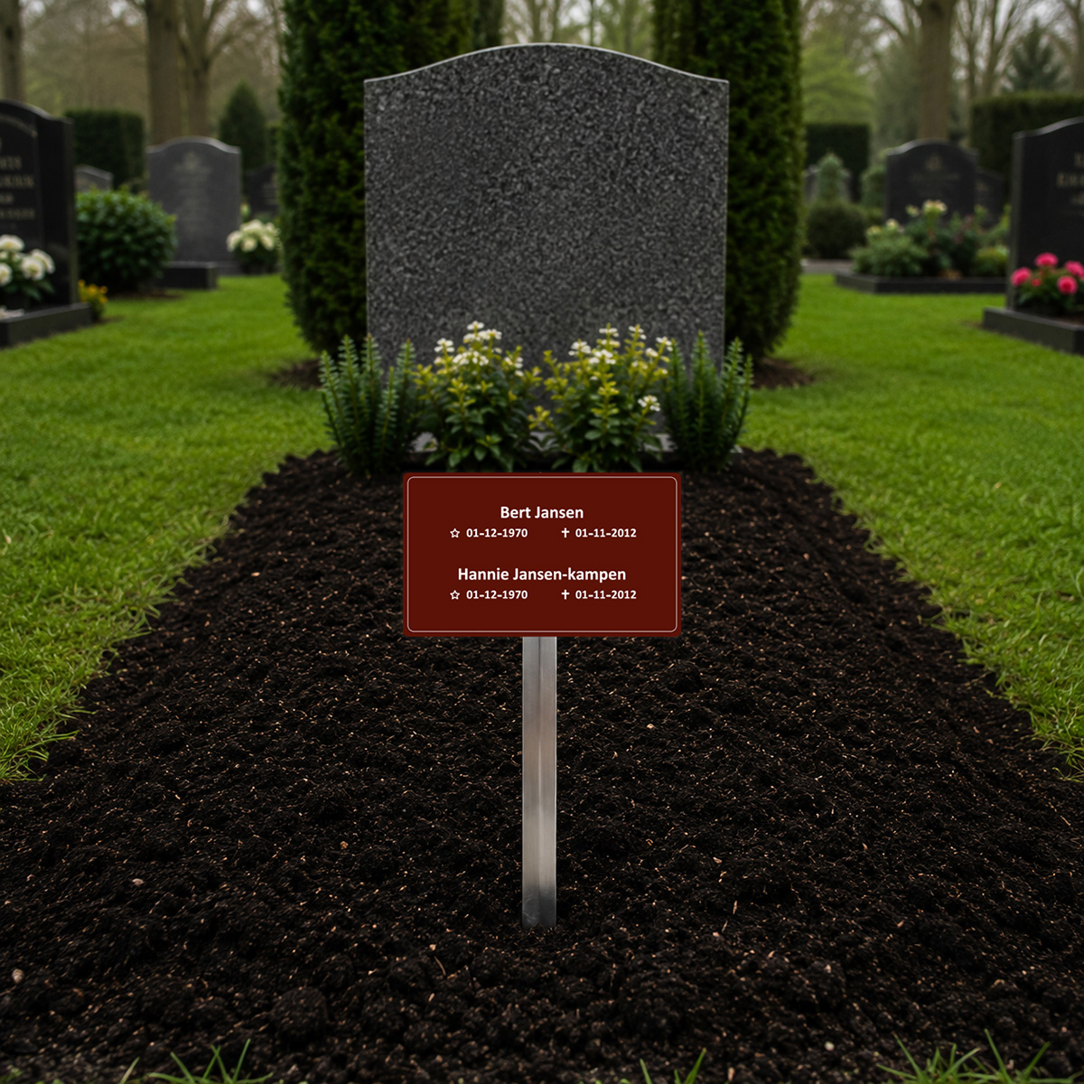 tijdelijke grafmarkeerder met gepersonaliseerde namen