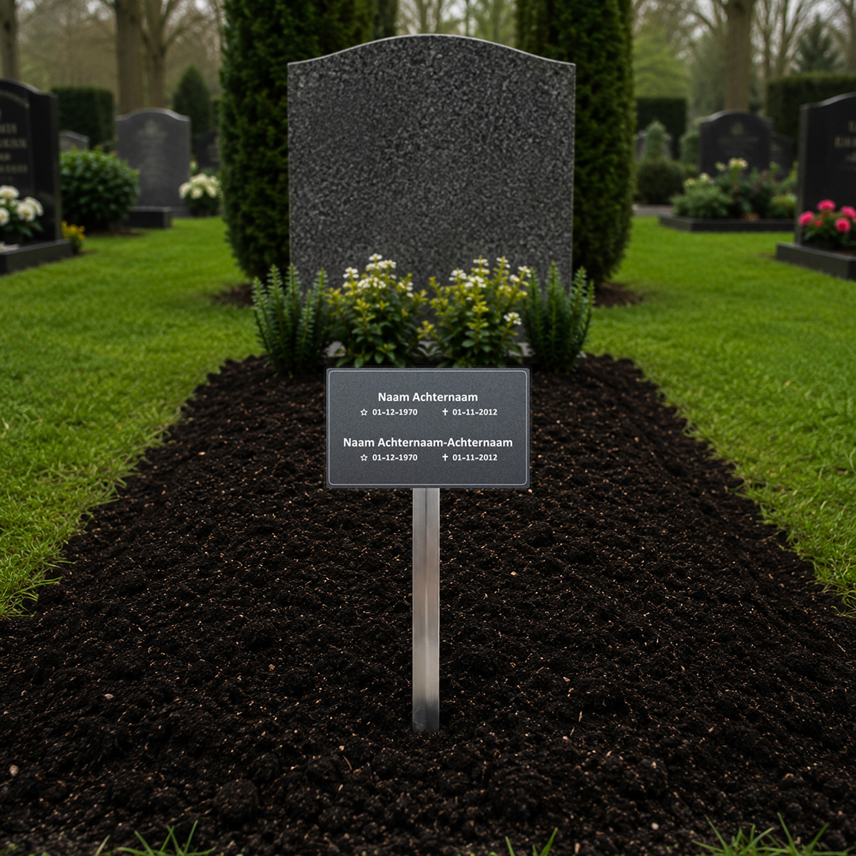 tijdelijke grafmarkeerder met gepersonaliseerde namen