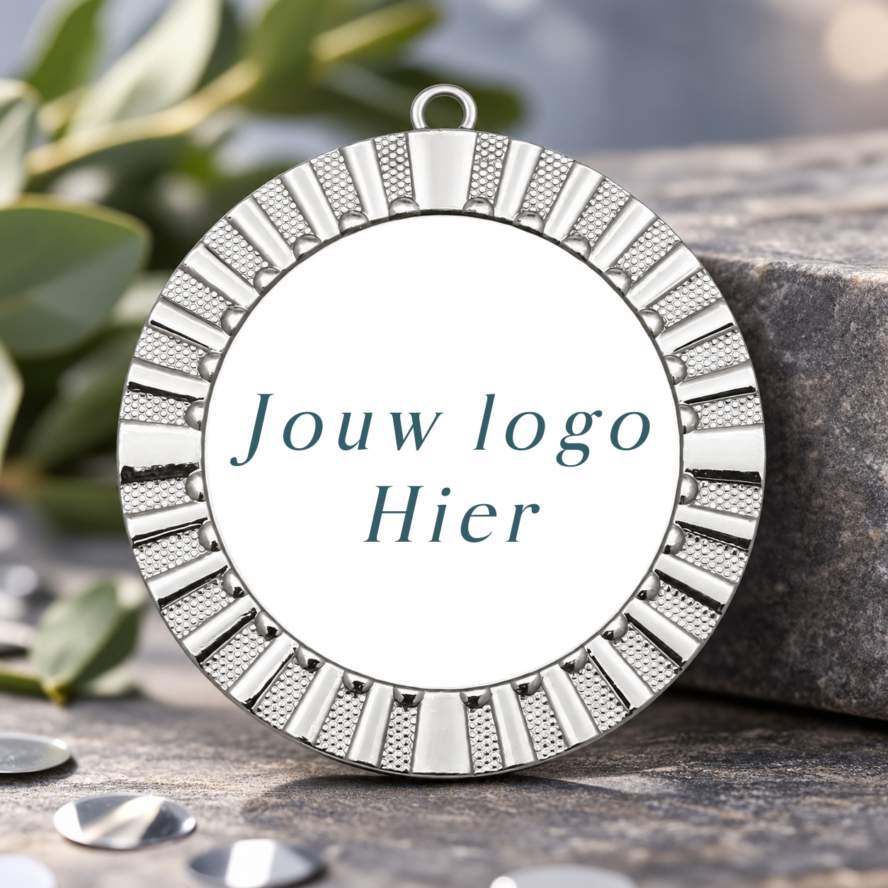 Zilveren medaille met jouw logo hier