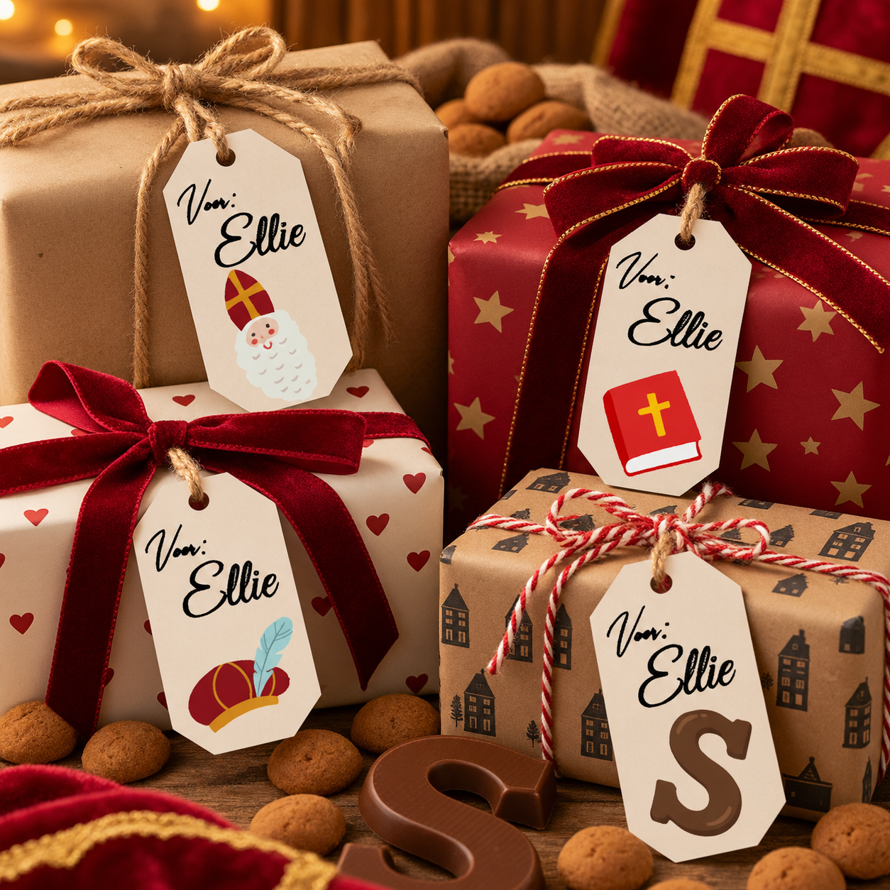 sinterklaas cadeau labels met eigen namen en illustraties